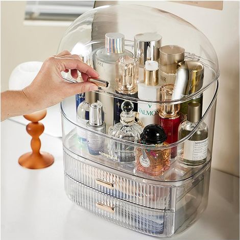 Transparenter Make-up-Organizer, staubdichte Kosmetikaufbewahrungsbox Hautpflege-Organizer mit Deckel und Schubladen für Schminktisch, Schlafzimmer oder Badezimmer (transparent) (1/5)