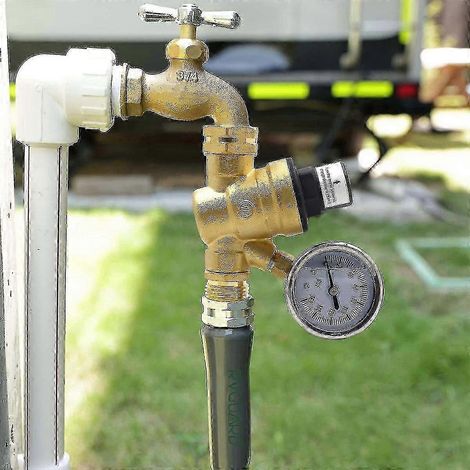 Valve de régulation de pression d'eau réglable pour véhicules de loisirs - Valve de réduction de pression d'eau en laiton sans plomb compatible avec les camping-cars et les caravanes (1/5)