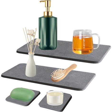 Lot de 4 Tapis en Diatomite, Absorption Rapide, Organisateur Évier, Antidérapant, Cuisine Salle de Bain (1/5)