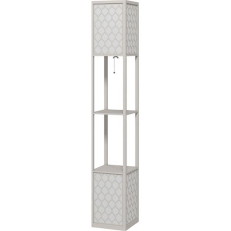 Lampada da terra moderna con due ripiani, interruttore a cerniera, dimensioni: 26 cm x 26 cm x 156 cm, grigio chiaro, spedizione in loco. (1/5)