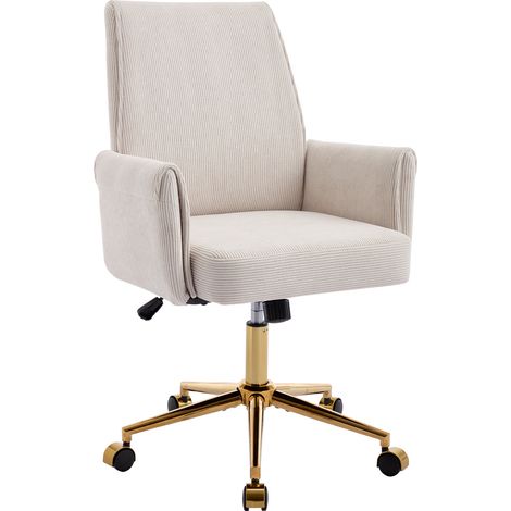 CHICFURN Sedia da ufficio ergonomica 64x61x99 cm bianca, base dorata, regolabile (1/5)