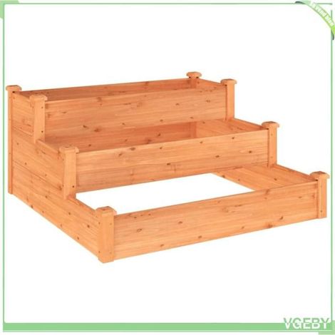 Lit surélevé de jardin - FAFEICY - 364305 - Bois massif sapin - 120x120x56 cm - 3 niveaux & fond ouvert (1/5)