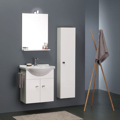 56 Cm Wandhängender Badezimmermmöbelset Mit Weißer Hochschrank Simply