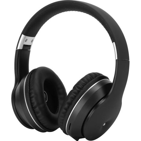 Casque stéréo Bluetooth sans fil MP3 pour musique, jeux et ordinateurs. Compatible carte mémoire. Noir/argent. (1/5)