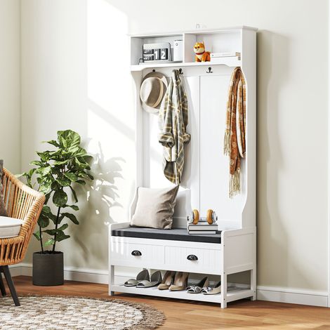 Appendiabiti con ganci, armadio con panca porta scarpe, per ingresso, corridoio, metallo, MDF, bianco+grigio (1/5)