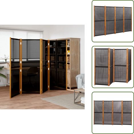 4-tlg. Raumteiler Schwarz 280x180 cm - Raumteiler - Paravent - Trennwandsystem - Holzparavent - Akasienholzmöbel (1/5)