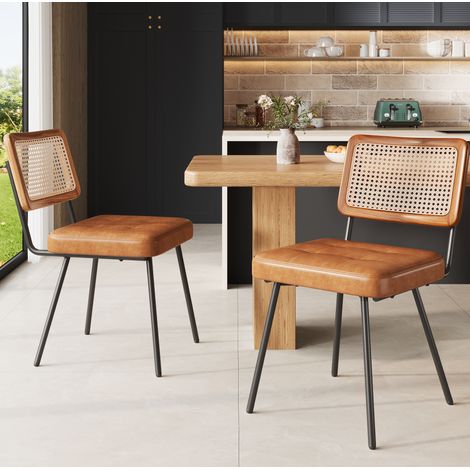 Esszimmerstuhl aus Kunstleder (2 Stück) Rattan-Loungesessel Schminkstuhl Ergonomischer Stuhl Leichter Luxusstuhl Retro-Stuhl (1/5)