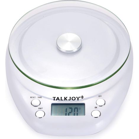 Balance de cuisine parlante numérique pour aveugles, malvoyants et personnes âgées, annonce de poids en g/ml, avec fonction tare jusqu'à 5 kg, couleur blanche (1/5)