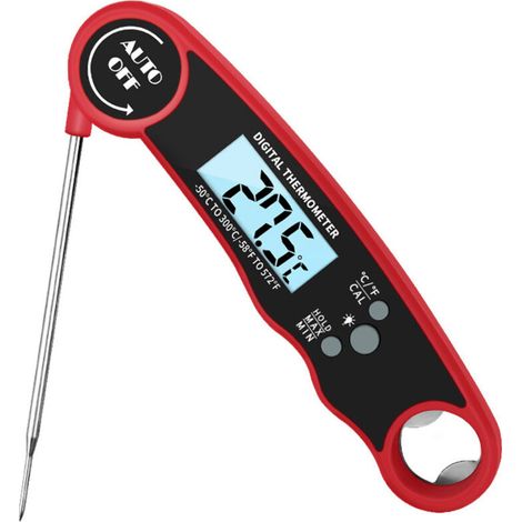 Thermomètre alimentaire - Alarme de température, sonde longue pliable, étanche (rouge)- (1/2)
