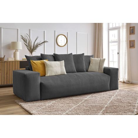 BOBOCHIC - Canapé droit convertible coffre VOLTAIRE Gris foncé (1/5)