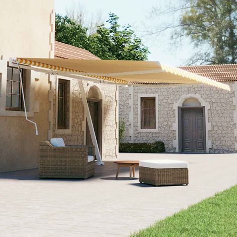 Freestanding Manual Retractable Awning 600x300 cm Yellow/White vidaXL (1/5)