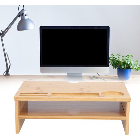 Support surélevé élargi pour écran d'ordinateur, rehausseur d'écran de bureau, support pour ordinateur portable, couleur d'origine, double couche (1/5)