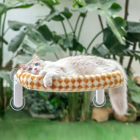 Hamac Chat Fenetre Panier Perchoir Transat Suspendu Pliable Support Etagere Cododo Lit pour Coussin Petite et Grande Chats Tapis Réversible Lavable en Machine 54 30cm (Brun, M) (1/5)