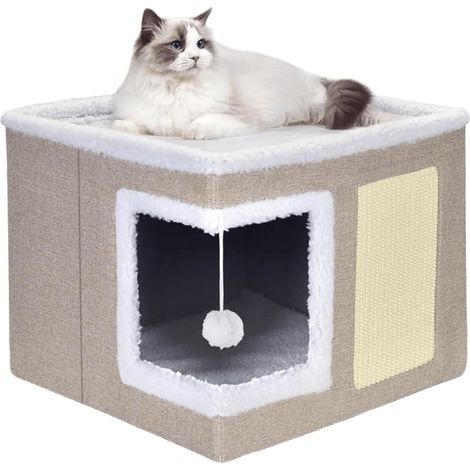 Lit Niche Chat d’intérieur.Maison pour Chat. Niche Interieur avec Coussin Amovible Lavable rembourré,pour Que Les Chats puissent Dormir, se Cacher, s'ébattre et se gratter (Beige) (1/5)
