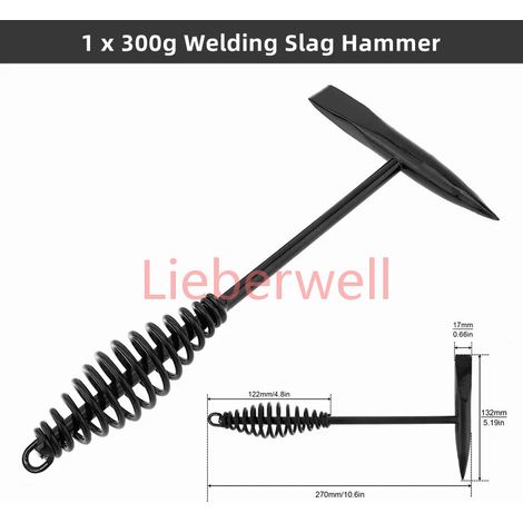 Marteau de soudage en acier à haute teneur en carbone 300g/500g pour décapage de la rouille et des scories, avec manche à ressort, outil manuel pour le soudage électrique (1/3)