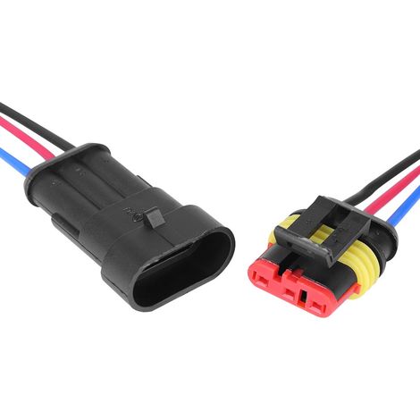 Connecteur électrique étanche 3 broches pour voiture, fiche auto mâle/femelle, câblage 12V, connecteur étanche pour câble automobile, pack de 2. (1/5)
