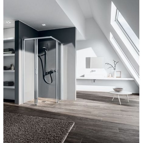 Kermi LIGA Eck-Halbteil rechts C2R 900 x 2000mm  silber mattglanz ESG klar