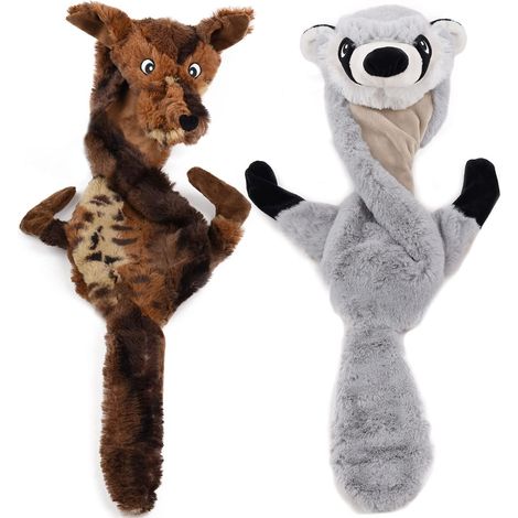Jouets pour chiens, jouets pour chiens sans rembourrage, jouets en peluche doux et indestructibles pour chiens de petite et moyenne taille (lot de 2, loup et raton laveur) (1/4)