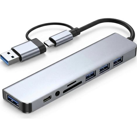 Hub USB-C 8 in 2, adattatore multiporta 8 in 2, dock USB-C, HDMI 4K PD, ricarica da 100 W, porte audio da 3,5 mm, porte USB Type-C multiple, porta Type-C per MacBook Air/Pro, Galaxy, iPad, Windows (1/5)