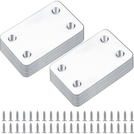 20 perforated flat mounting plates, straight mounting plates, angle connectors, connecting plates - 38x60 mm (silver) (1/5)
