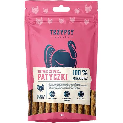Friandises pour chiens Trzypsy Deluxe, bâtonnets de dinde 70 g