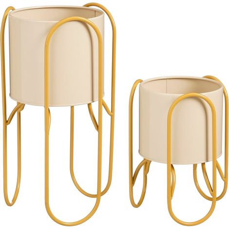 Lot de 2 Cache-pots sur Pied Danube en Métal Jaune pour Intérieur - H29 et H45 cm - PANGIVO (1/5)