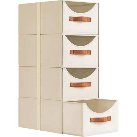 Caisson Tiroir - Caisson de Rangement Lot de 4 Boîtes, Boite de Rangement Empilable, pour Chambre, Bureau, Détachable, Combinaison Libre, Beige, 35 x 25 x 17 CM (1/5)