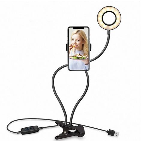 Luz de relleno, luz a batería, clip de luz de relleno de escritorio de 6 pulgadas, luz de relleno en vivo, anillo de luz plegable para teléfono móvil para selfies, negro - RAPANDA