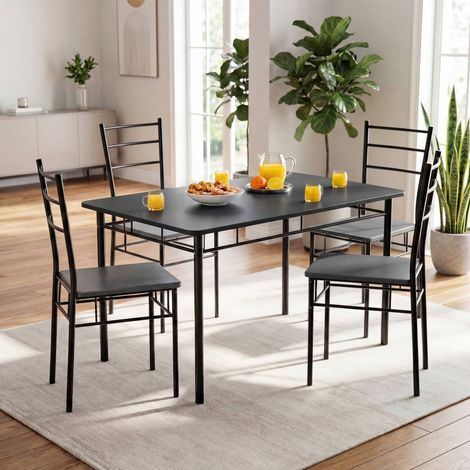 CASARIA® Esstisch mit 4 Stühlen Holz 5 teilig Set Metall 110x70cm Industrial Esszimmer Küche Stühle Tisch Möbel Essgruppe Sitzgruppe Leo  Anthrazit (1/5)