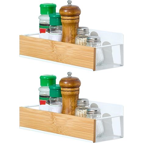 Magnetisches Gewürzregal – 2er-Set – Bambus und Stahl – 5 kg Gewürzhalter – Für Küche und Kühlschrank – Weiß – HAUSGEMACHTES ACCESSOIRES (1/5)