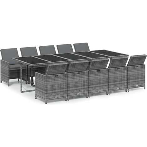 Maison Exclusive - Set Pranzo da Giardino 11 pz con Cuscini in Polyrattan Grigio (1/5)