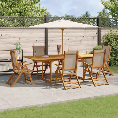 Ensemble repas de jardin 7 pièces en acacia et textilène taupe, table extensible, 79.5kg - PANGIVO (1/5)