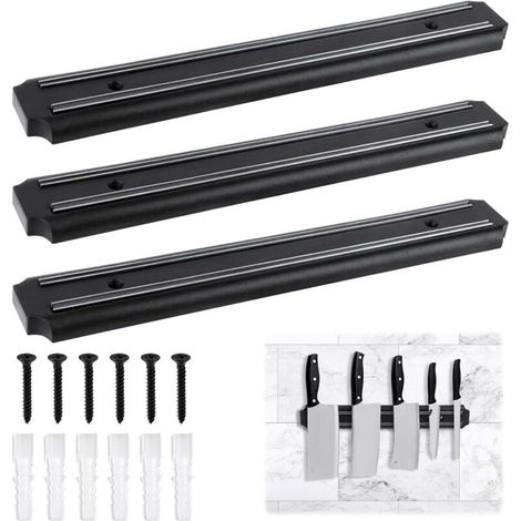 Porte Couteaux Aimanté, 3 Pieces 33cm Barre Aimantée pour Couteaux, Aimant Couteau Mural avec Aimant Extra Puissant, Support Couteaux Aimanté pour Couteaux, Ustensiles de Cuisine et Outil (1/4)