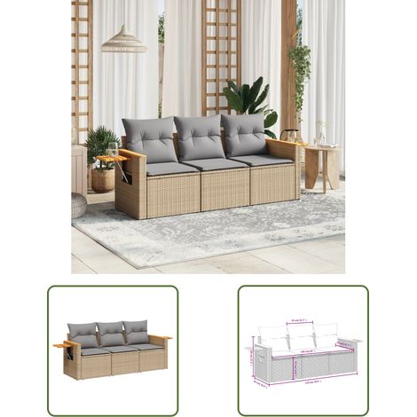 The Living Store 3-tlg. Garten-Sofagarnitur mit Kissen Beige Poly Rattan - Gartenmöbel - Esszimmergarnitur - Lounge Set - Outdoor Möbel - Rattan Gartenmöbel (1/3)