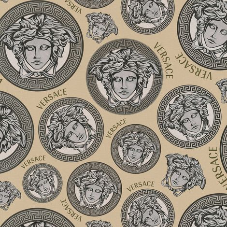 Papier peint Medusa beige et argent Tapisserie luxe graphique à cercles Papier peint design idéal pour chambre (1/4)