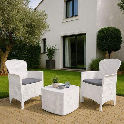 Set Salotto da Esterno - 2 Posti un Tavolino, Bianco, -, Machala