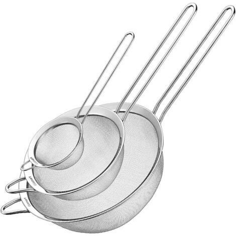 FENOPLASTICAPassoire à mailles, lot de 3 (1 boîte), diamètre 10cm + 14cm + 26cm, argentée - convient pour tamiser les aliments et égoutter les nouilles. (1/3)