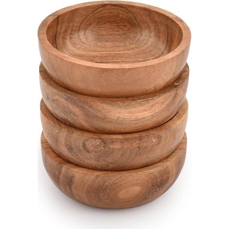 Lot de 4 Bols Bois D'acacia, Petit Format 10x10x4cm, Pour Apéritifs Et Sauces, Cuisine Et Salle À Manger