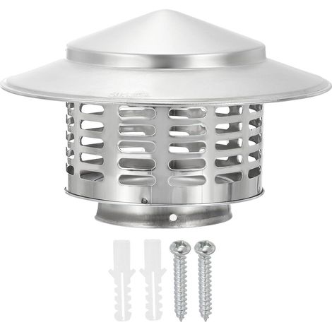 Chapeau de Cheminée de 3", en Acier Inoxydable 304, Capuchon de Cheminée Rond avec Écran de Protection pour Toit de Sortie de Cheminée avec Vis pour Conduit de Poêle Extérieur (1/5)