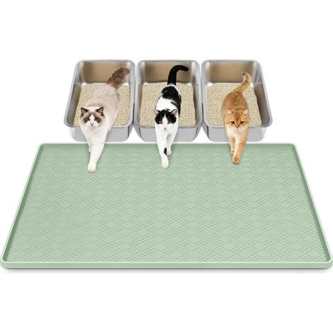 42 x 29 pouces Tapis de Litière pour Chat, Grand Tapis de Litière en Silicone pour Chat Tapis de Protection du sol et Contrôle des Projections (Vert Clair) (1/5)