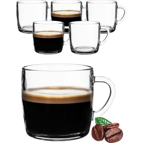 Set di 6 tazze in vetro Renee con manico da 310 ml per caffè e tè. (1/5)
