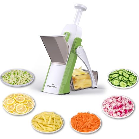 1 Mandoline Cuisine 4 Modes Lame Acier Inoxydable Réglable 0-8mm Légumes (1/5)