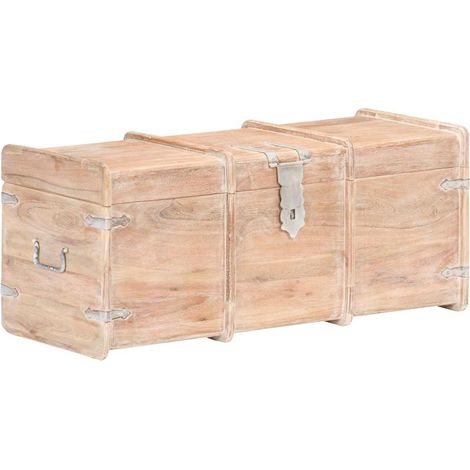 Coffre de rangement en bois d’acacia massif verrouillable blanc 90 x 40 x 40 cm, 24.7kg - PANGIVO (1/5)