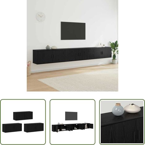 Holzschrank -  Wand-TV-Schrank Set Wandmontiert 3 pcs Schwarz Eichen-Optik (1/5)