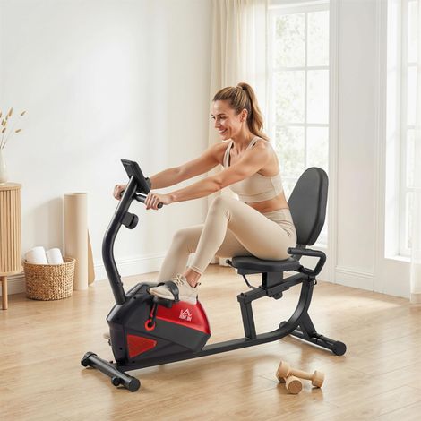 Cyclette con schienale, 8 livelli di resistenza, volano, sedile regolabile, schermo LCD e supporto.