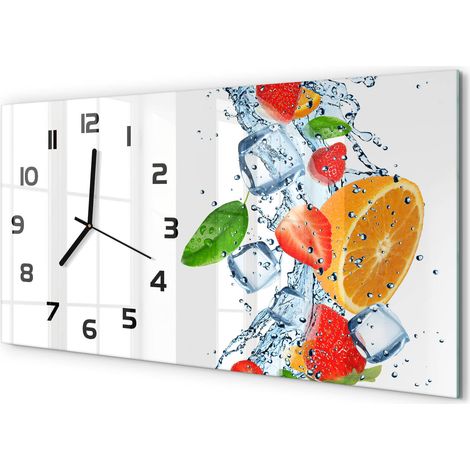 Grande Horloge Murale 60x30 cm Design Panoramique Verre Silencieux pour Salon Fruit avec de la glace (1/5)
