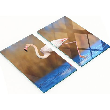 Planches décoratives multifonctions de cuisine en verre trempé, motif flamant rose, 2 x 30 x 52 cm (1/5)