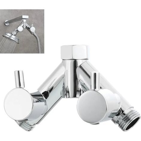 Conector en Y de latón con interruptor independiente，de 1/2 pulgada，apto para mangueras y cabezales de ducha (1/3)