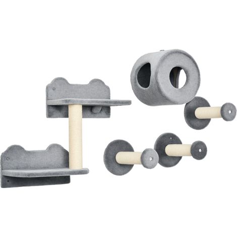 PawHut 5 PC Wall-Mounted Cat Tree Furniture Perch House Scratching Post Grey (1/5)