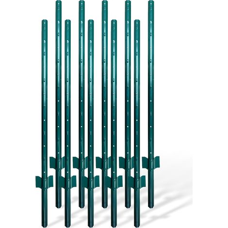 Poteaux de clôture en acier vert, 90 cm, lot de 10 (1/5)